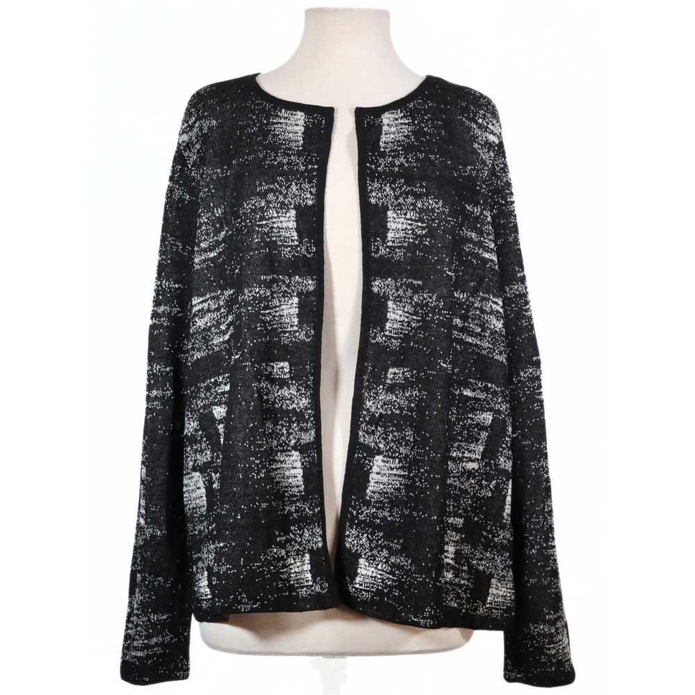Eileen Fisher Cardigan Womens XL Organic Linen EUC Black White Abstract Knit